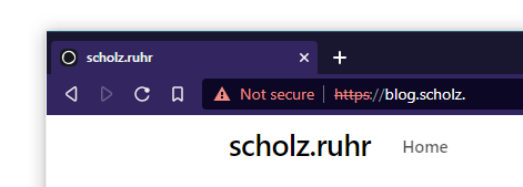Browser screenshot showing this blog loaded at https://blog.scholz.