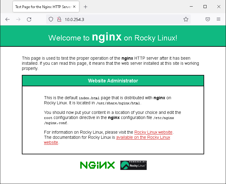 Nginx Default Website at 10.0.254.3
